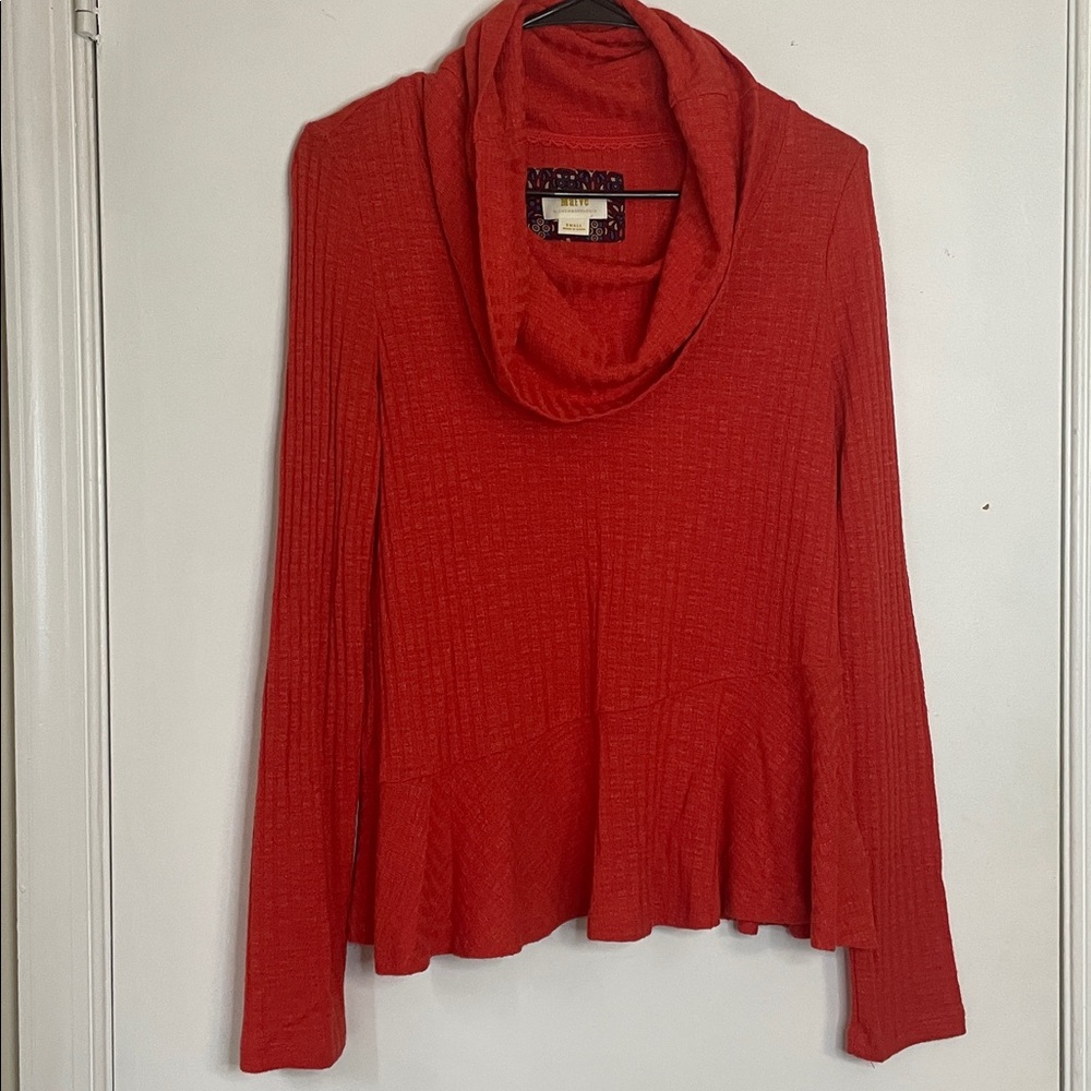 Anthropologie Vibrant Red Cowl Neck Top